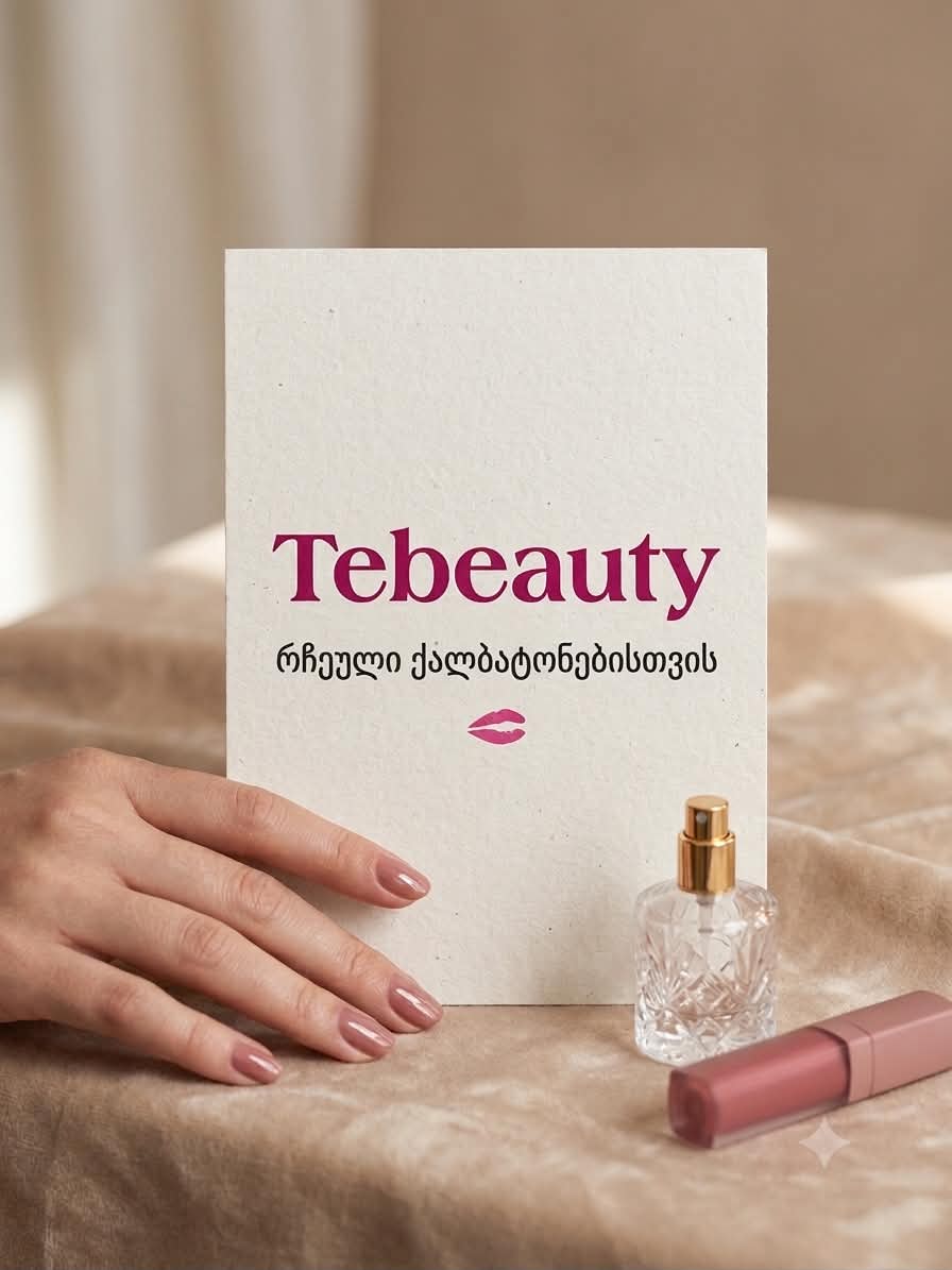 tebeauty perfume among pink roses on white marble