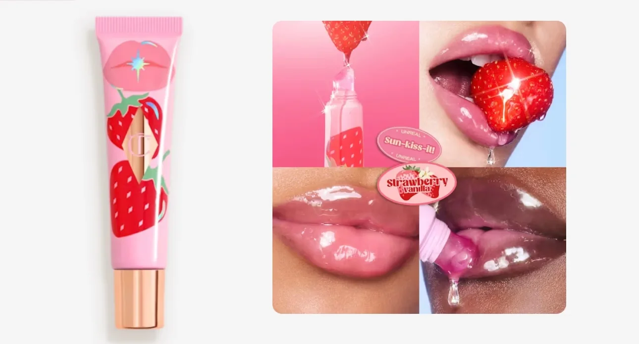 Charlotte tilbury- UNREAL LIPS HEALTHY GLOW NECTAR OIL JUICYLICIOUS STRAWBERRY VANILLA ( size 7 ml) without box!